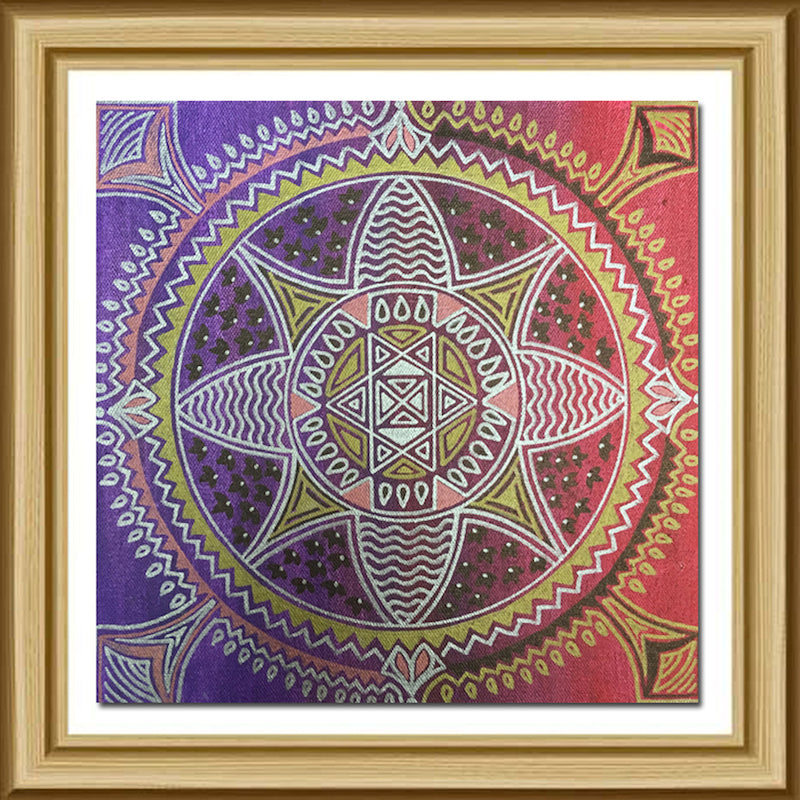 Purple Red Mandala Mix Media Painting (8" X 8")