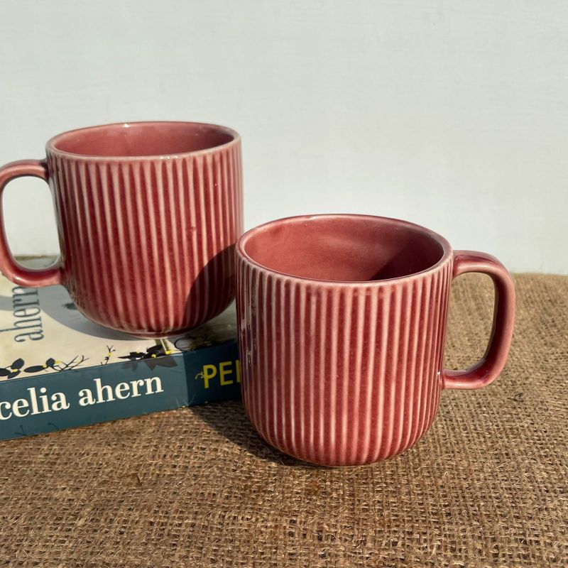 Glazed Lined Coffee Mugs (Set of 2)