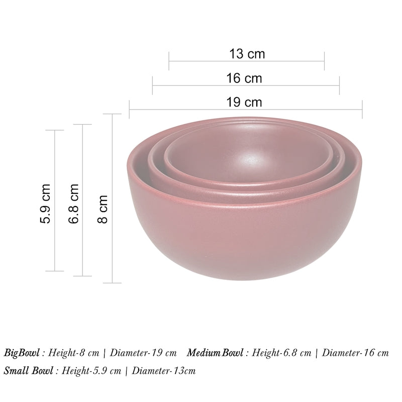 Matte Maroon Ceramic Serving Bowls ( Set of 3 )