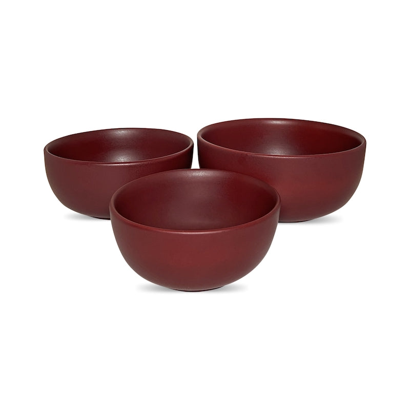 Matte Maroon Ceramic Serving Bowls ( Set of 3 )