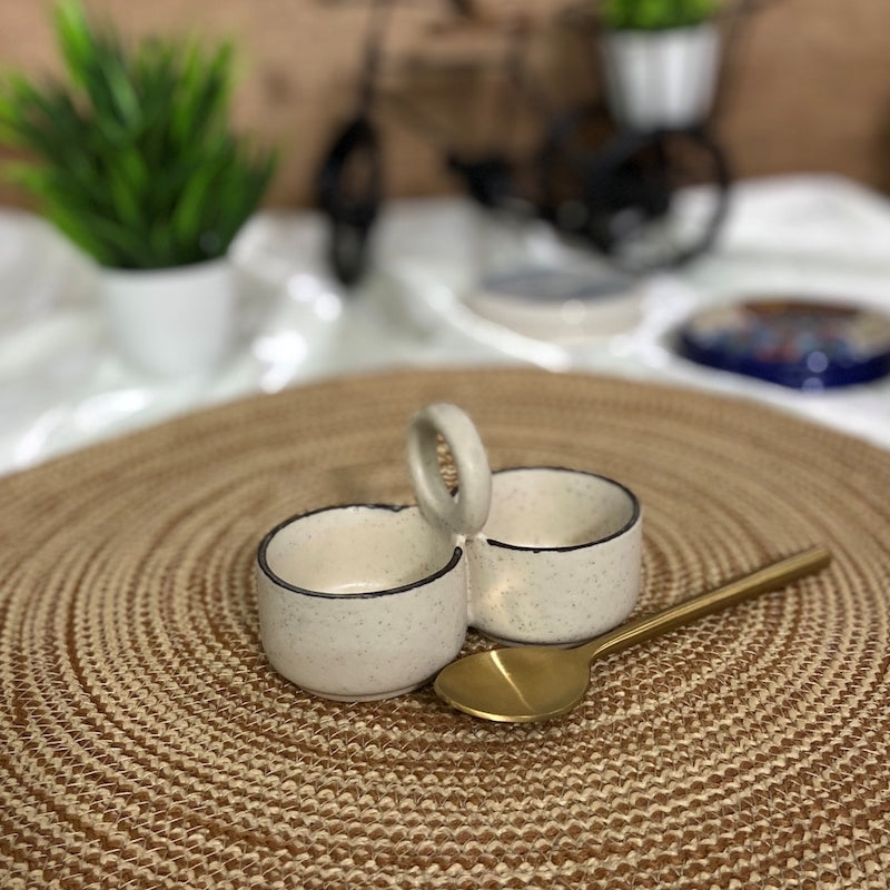 Matte White Ceramic Compartment Dip Bowl
