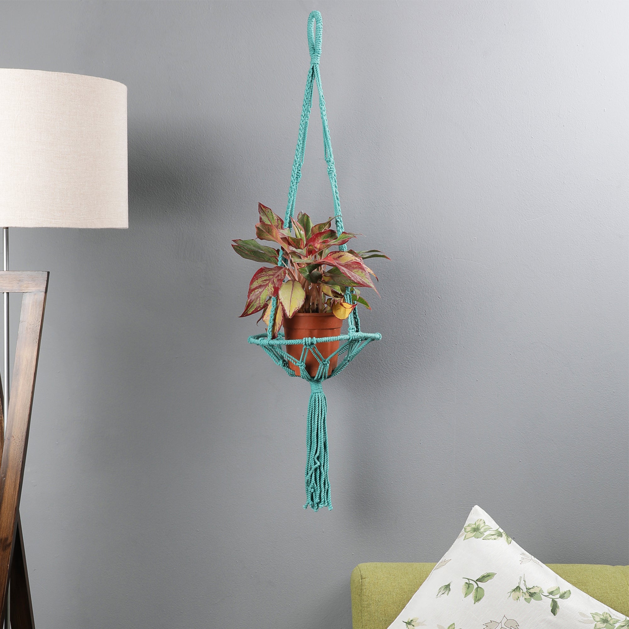 Handcrafted Lapiz - Lazuli Knotted Macrame Cotton Planter