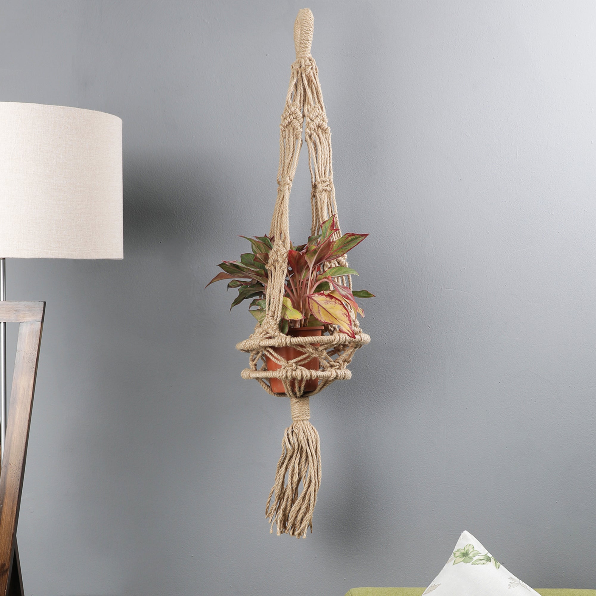 Knotted Natural Bohemian Macrame Jute Planter