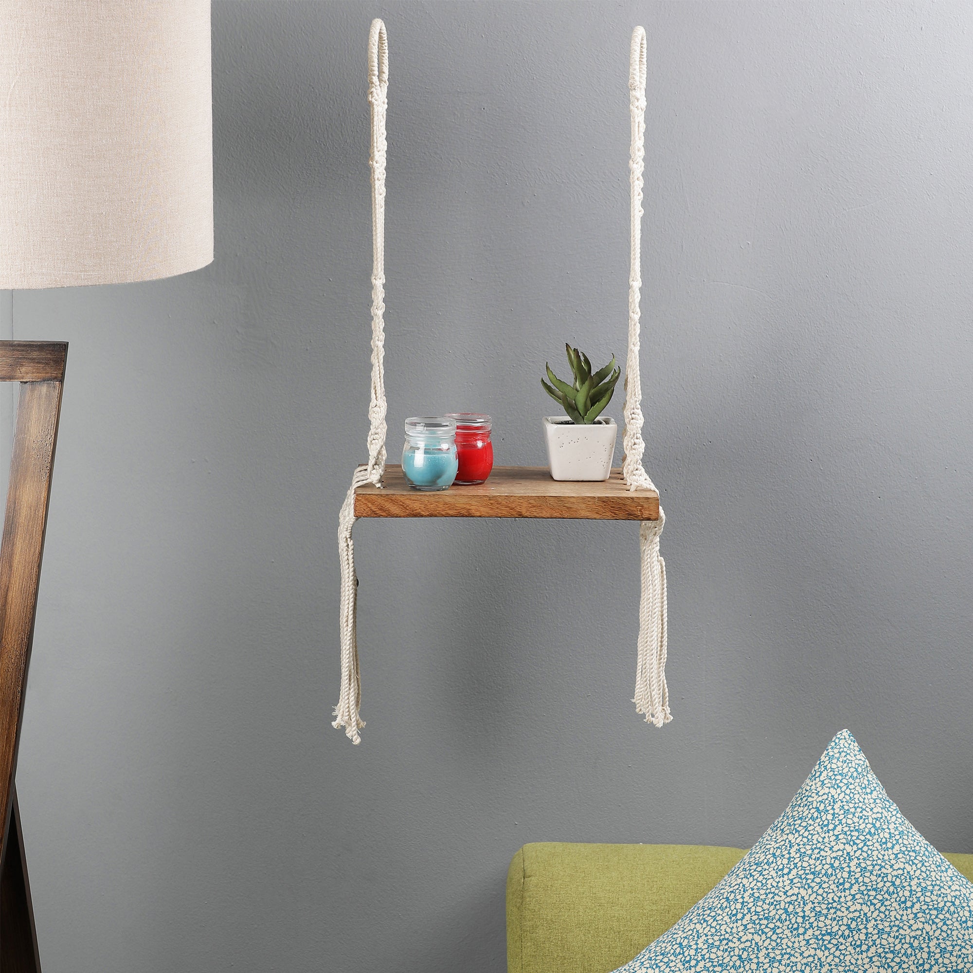 Wall Hanging Shelf with Macrame And Fringes