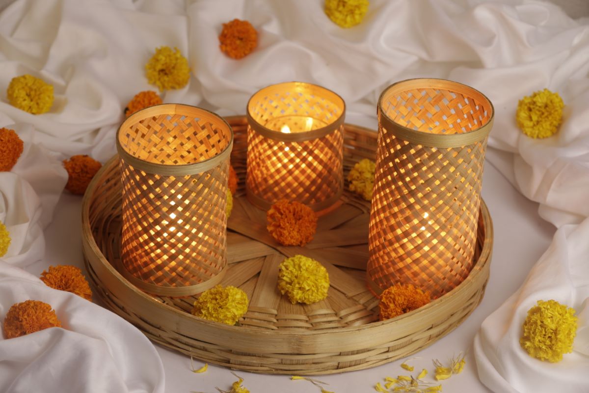 Bamboo Handmade Tea Light Shade (Set Of 3)