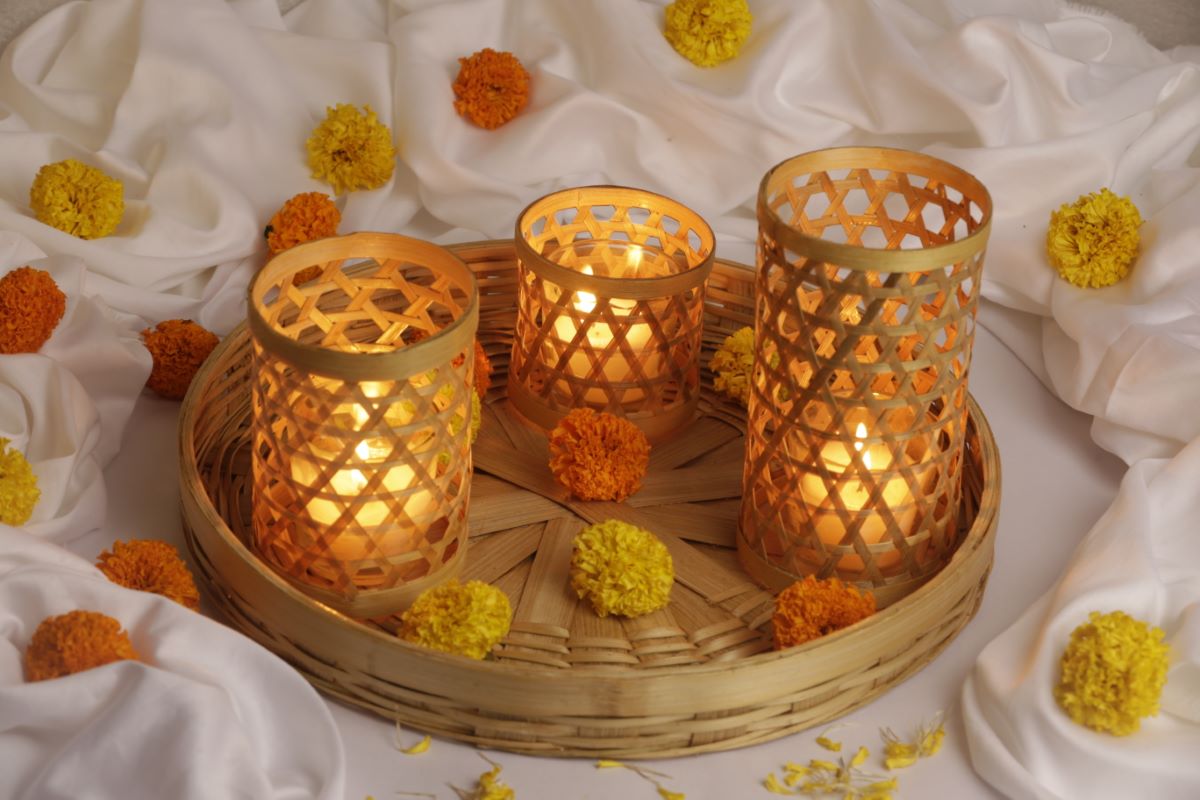 Bamboo Handmade Tea Light Shade (Set Of 3)