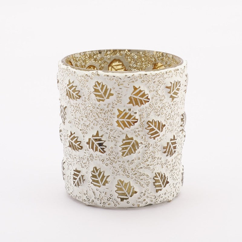White & Golden Leaf Glass Tealight Votive (Set of 4)
