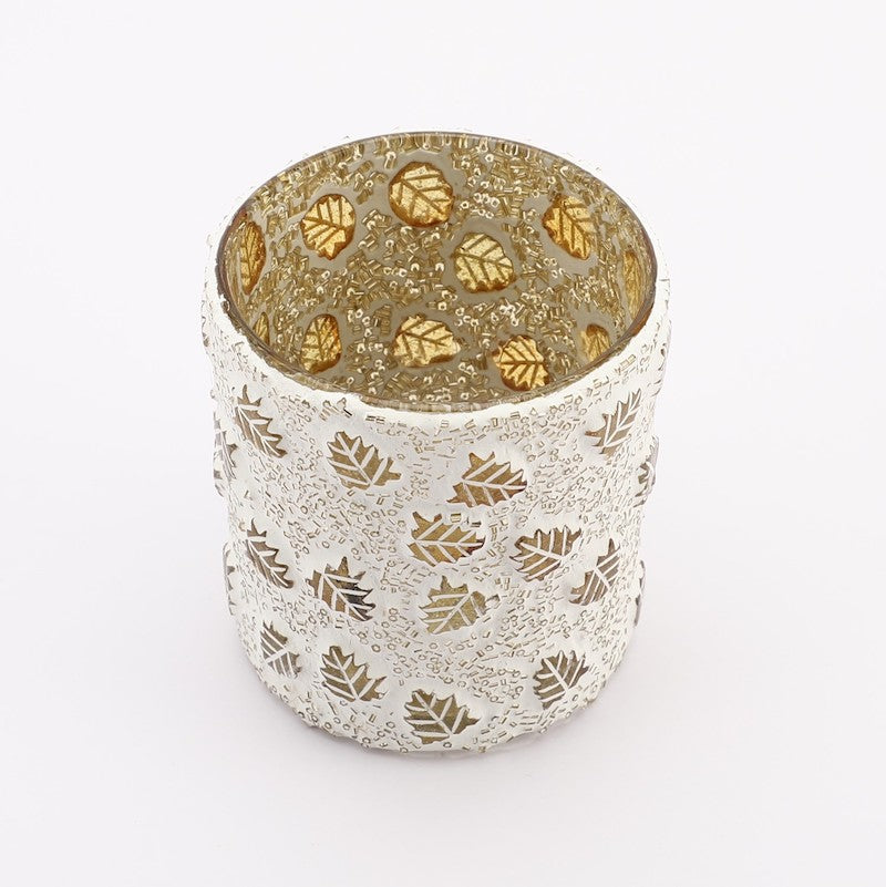 White & Golden Leaf Glass Tealight Votive (Set of 4)