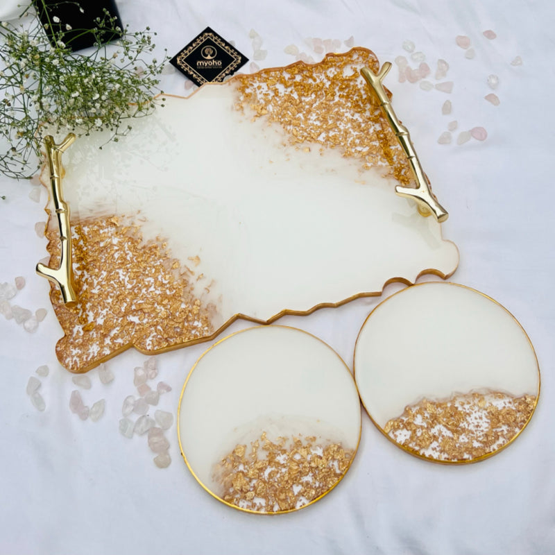 Champagne Crystals Resin Tray & Coasters Set