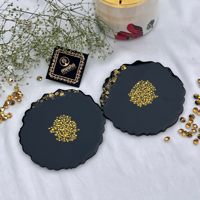 Black Onyx Resin Tray & Coaster Set