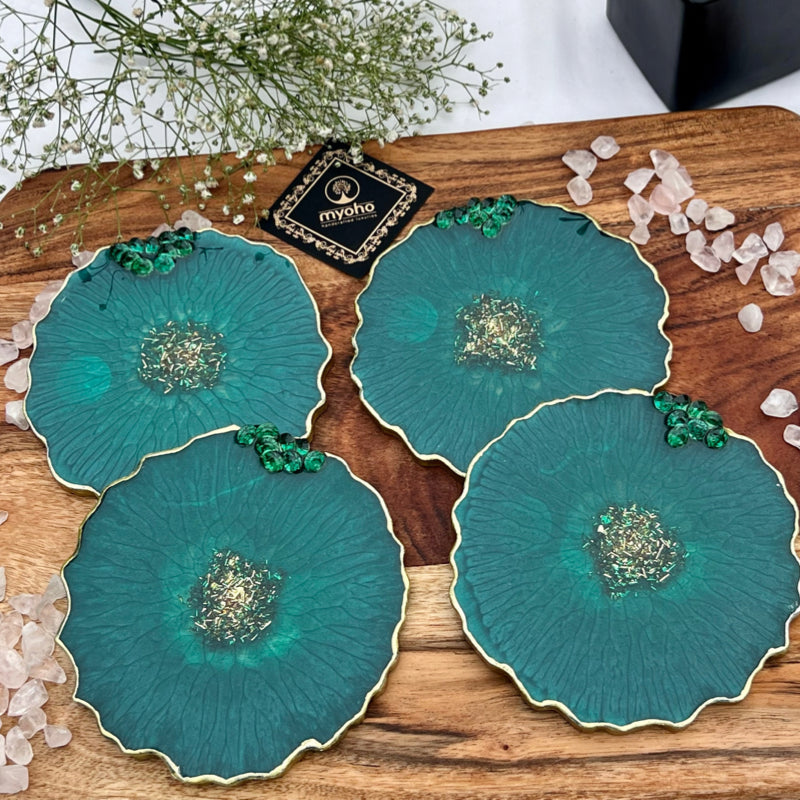 Emerald Haze Resin Coasters (Set of 2 / 4 / 6)