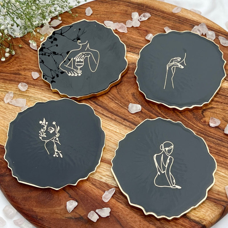 The Black Lady Resin Coasters (Set of 4)