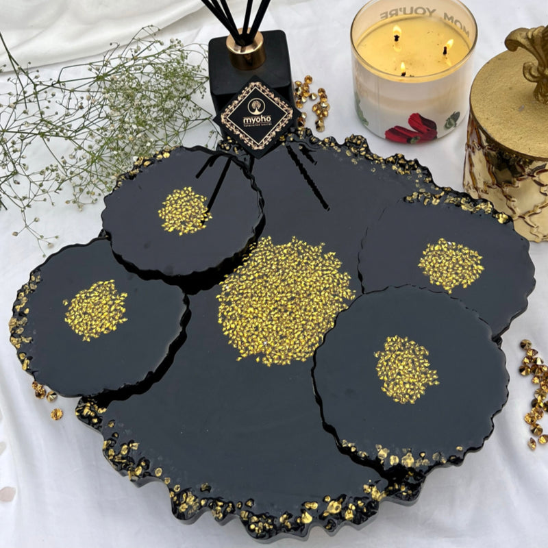 Black Onyx Resin Platter & Coaster Set