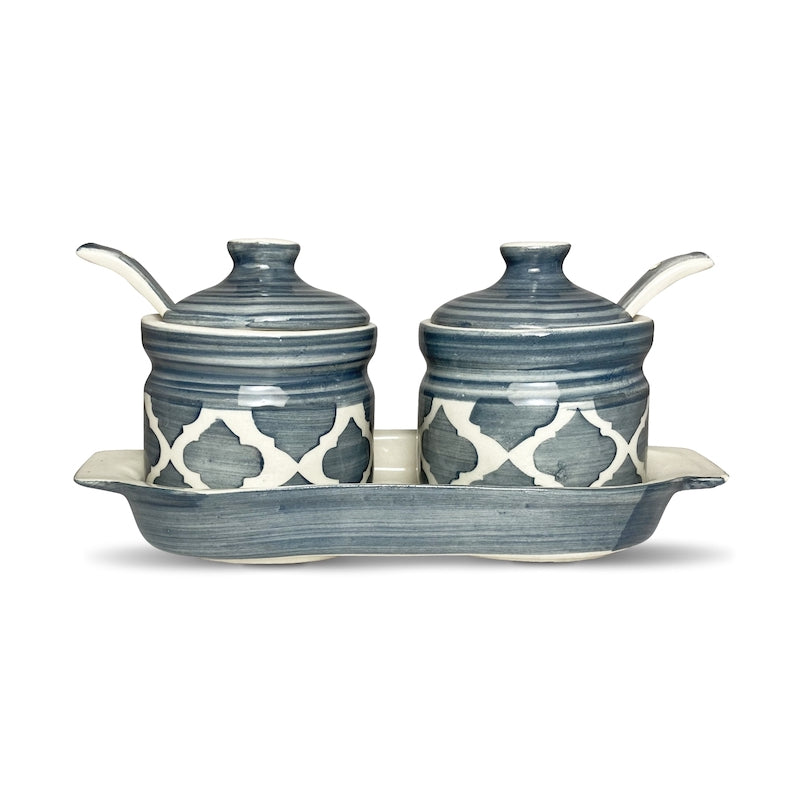 Moroccan Grey Pickle Jars with Tray Spoons (Set of 2)