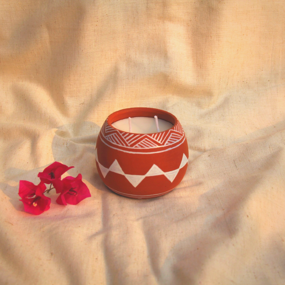 Mountains Hand painted Terracotta Soy Wax Candle With Dual Wicks
