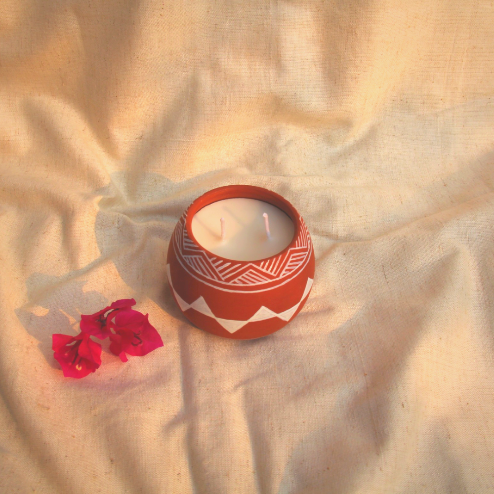 Mountains Hand painted Terracotta Soy Wax Candle With Dual Wicks
