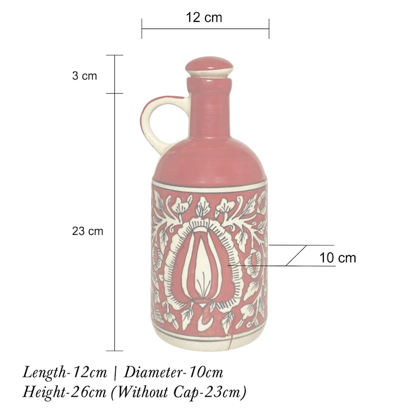 Red Mughal Pattern Hand-painted Oil Bottle