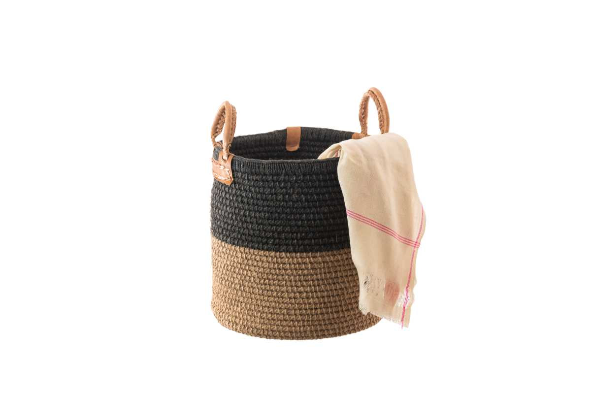 Jute Handcrafted Basket-Beige & Black