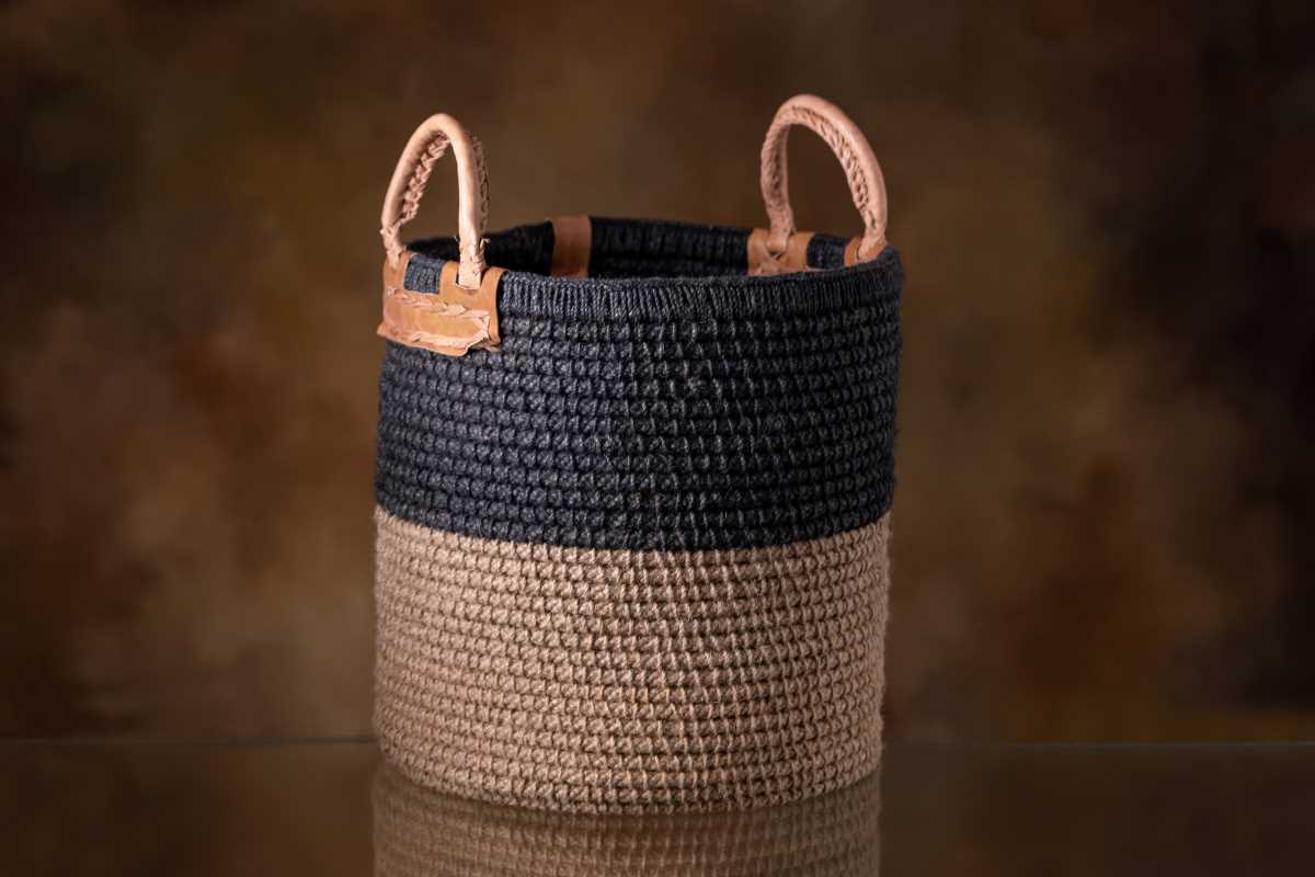 Jute Handcrafted Basket-Beige & Black
