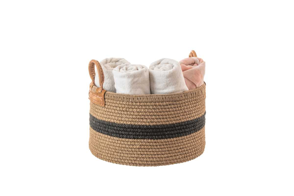 Handcrafted Jute Basket with Black Stripe