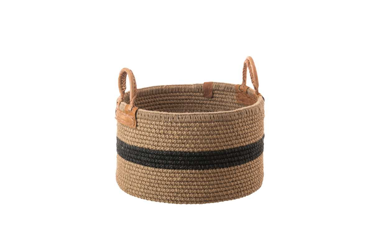 Handcrafted Jute Basket with Black Stripe