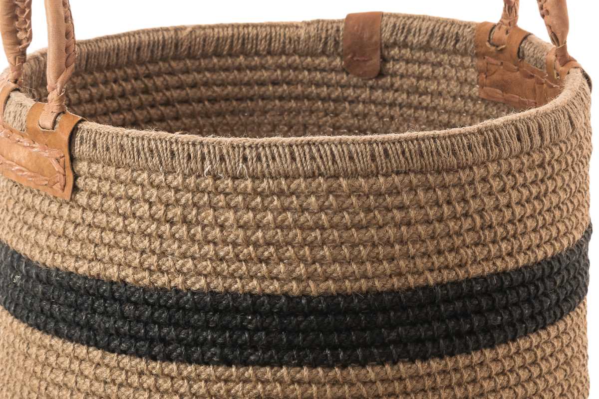 Handcrafted Jute Basket with Black Stripe