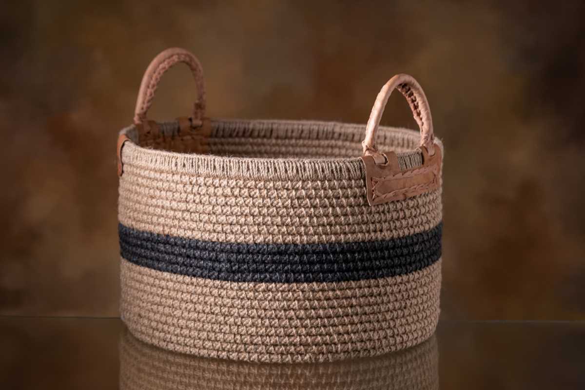 Handcrafted Jute Basket with Black Stripe