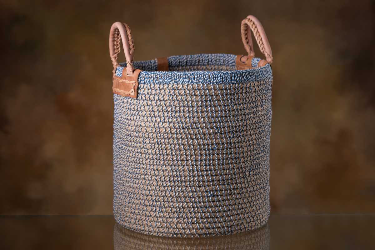 Multipurpose Jute Basket With Indigo & White Detailing