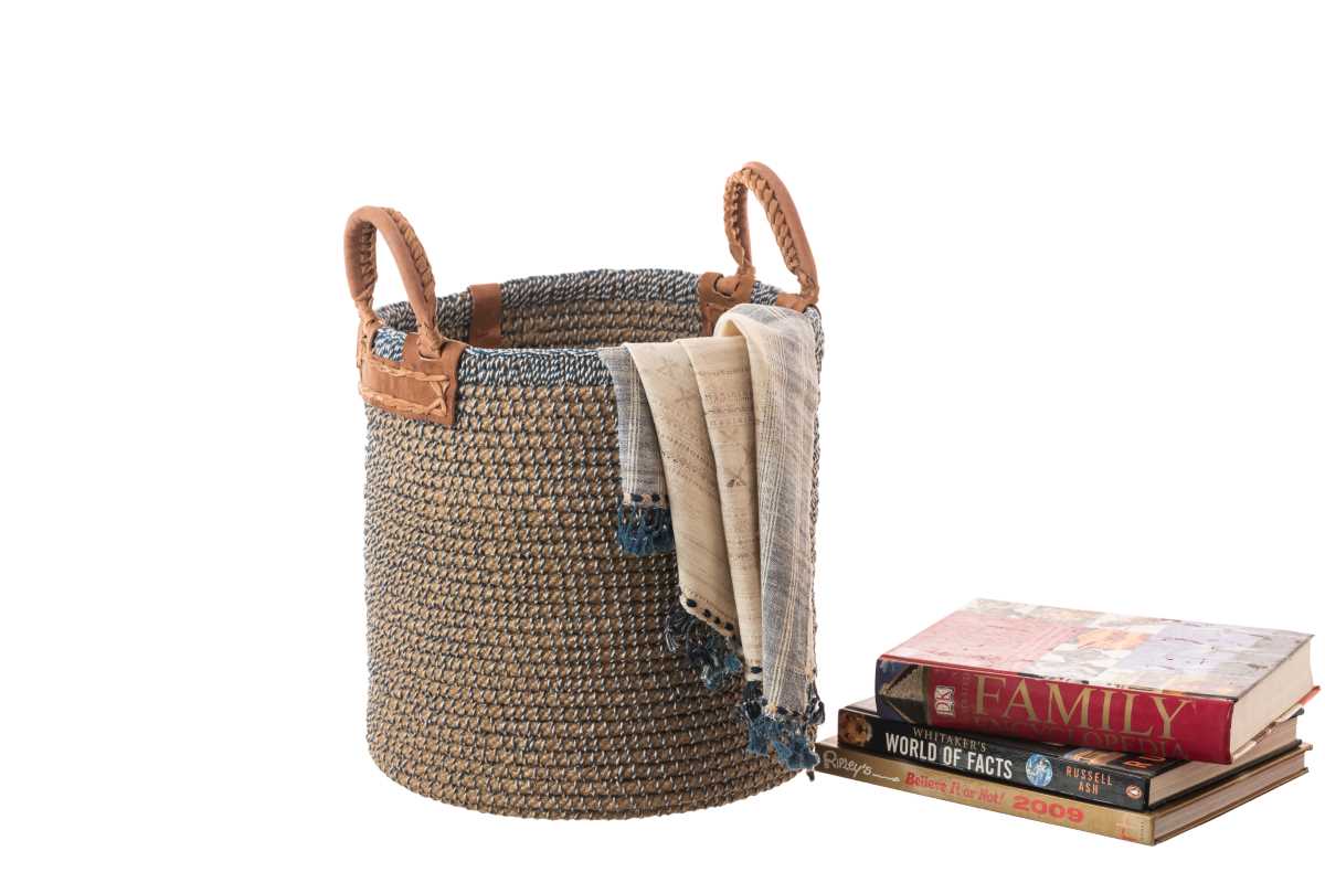 Multipurpose Jute Basket With Indigo & White Detailing
