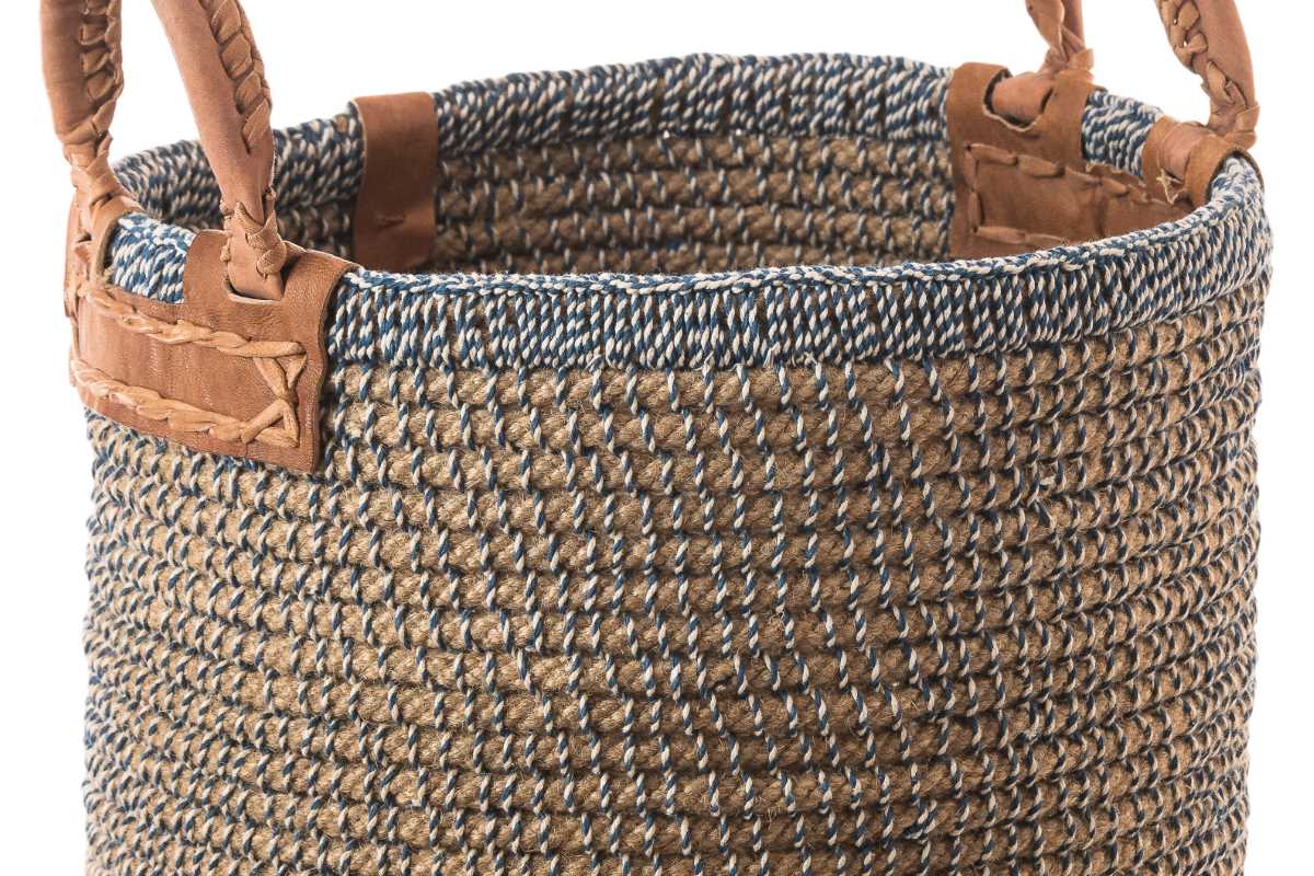 Multipurpose Jute Basket With Indigo & White Detailing