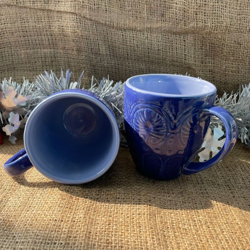 Sky Blue Embossed Coffee Mugs (Set of 2)