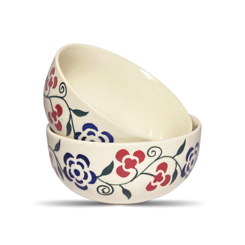 Neelkamal Pattern Ceramic White Bowls ( Set of 2 )