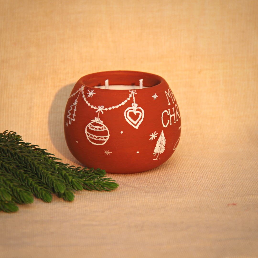 Terracotta Soy Wax Christmas Candle- Charms