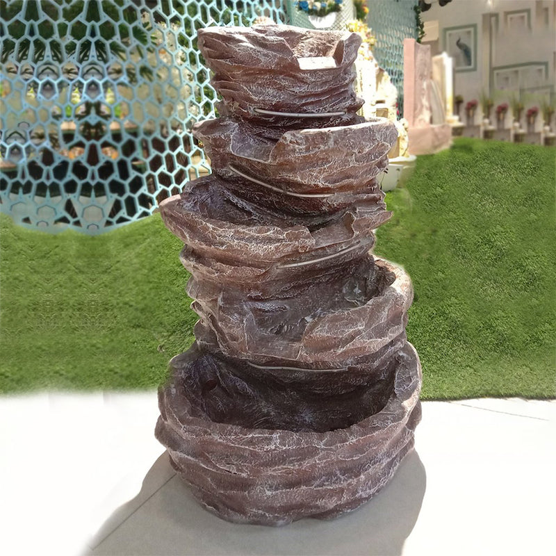 5 Steps Big Stone Fiber Grey Water Fountain