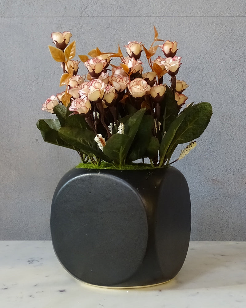 Black Square Small Ceramic Planter Pot
