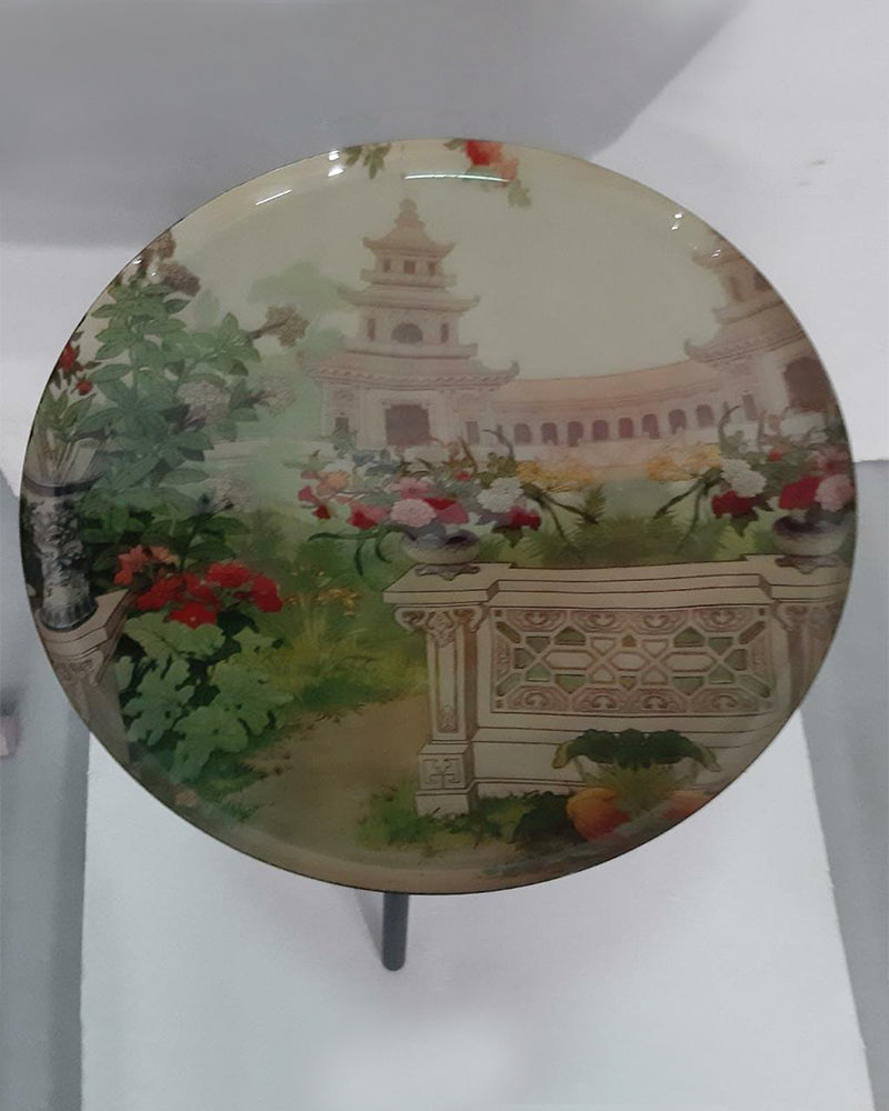 Decorative Floral Design Tray with Table Stand