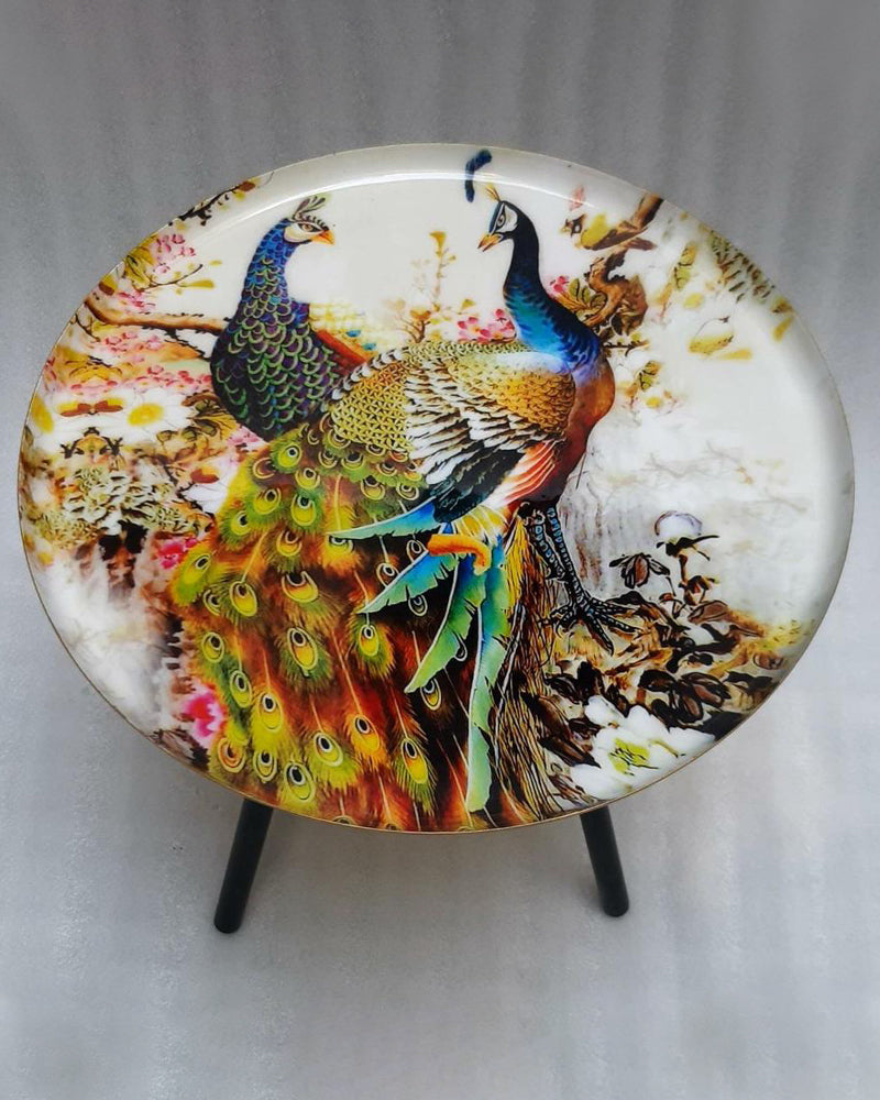 Decorative Peacock Pair Multicolour Table Stand Tray