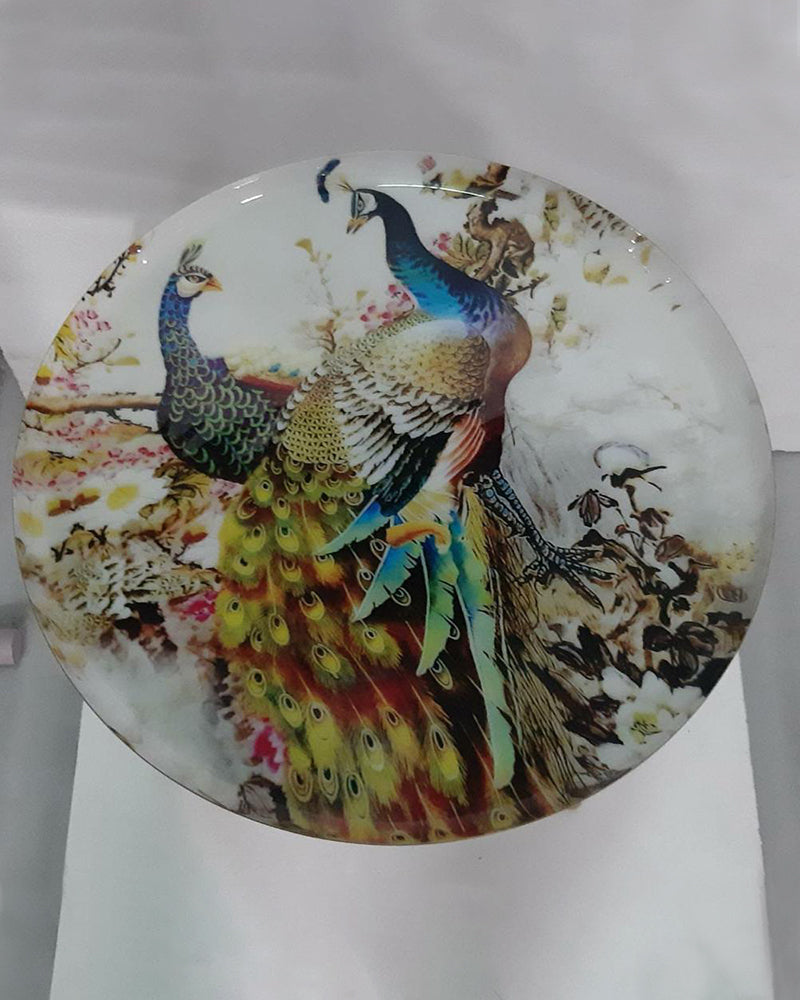 Decorative Peacock Pair Multicolour Table Stand Tray