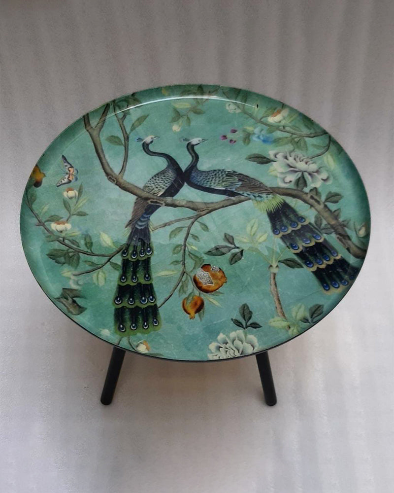 Peacock Design Tray with Table Stand