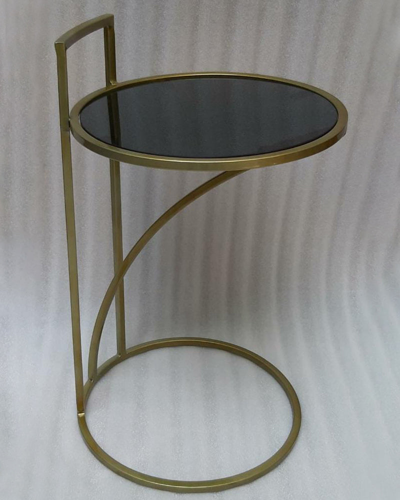 Round Metal Gold & Black Glass Console