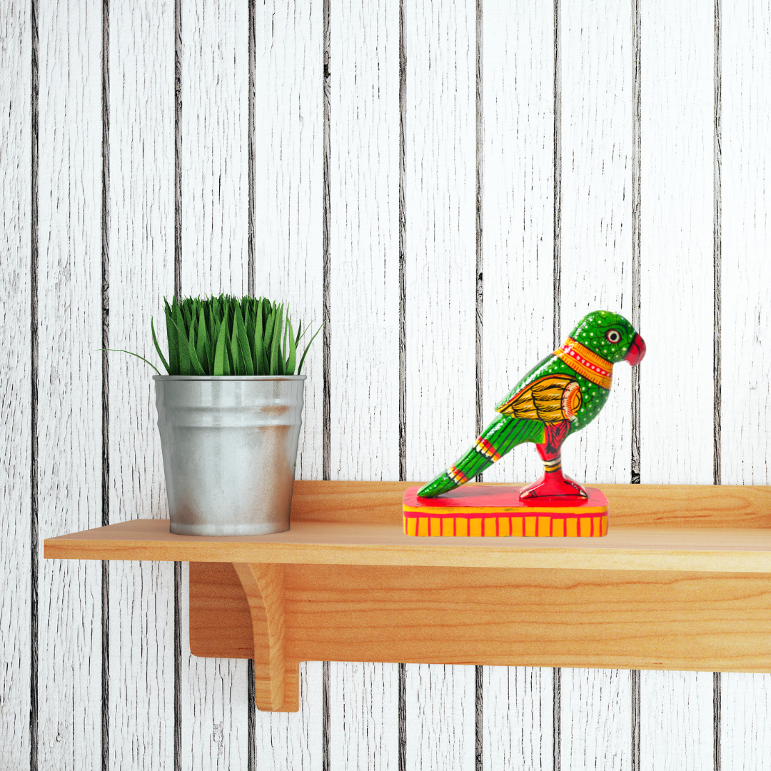 Green Hand-painted Parrot Showpiece