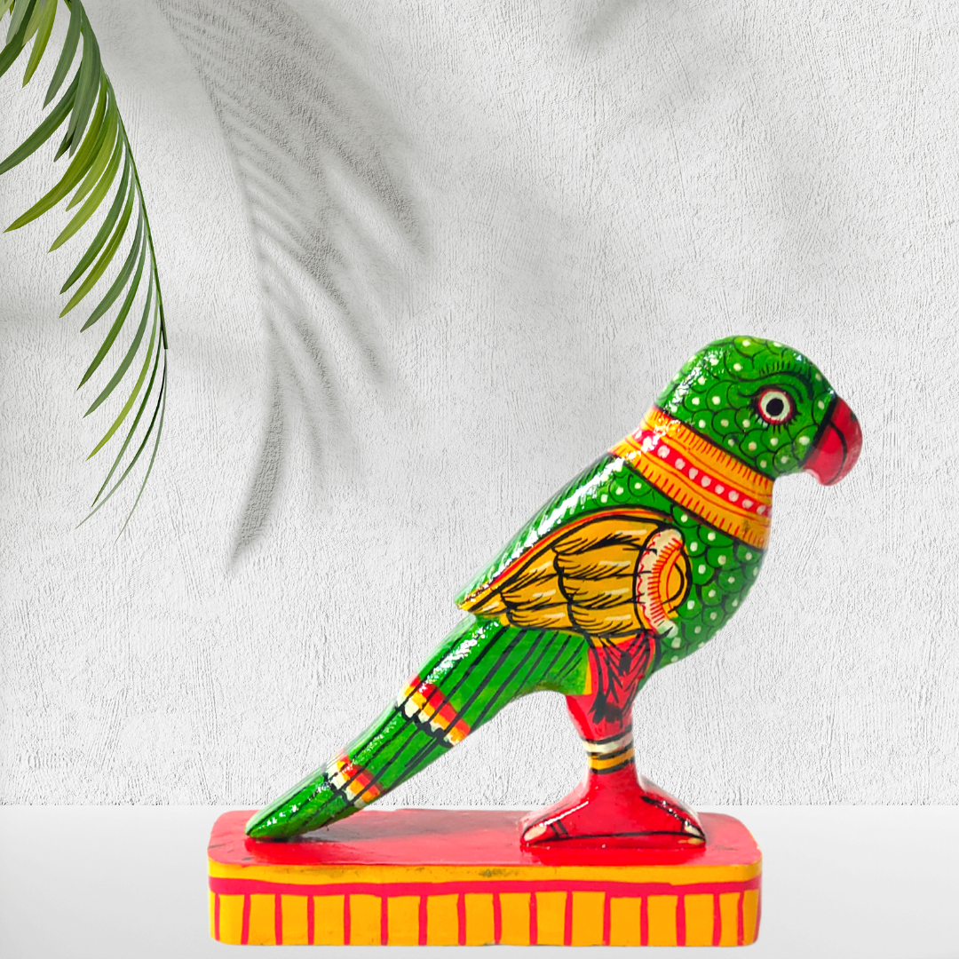 Green Hand-painted Parrot Showpiece