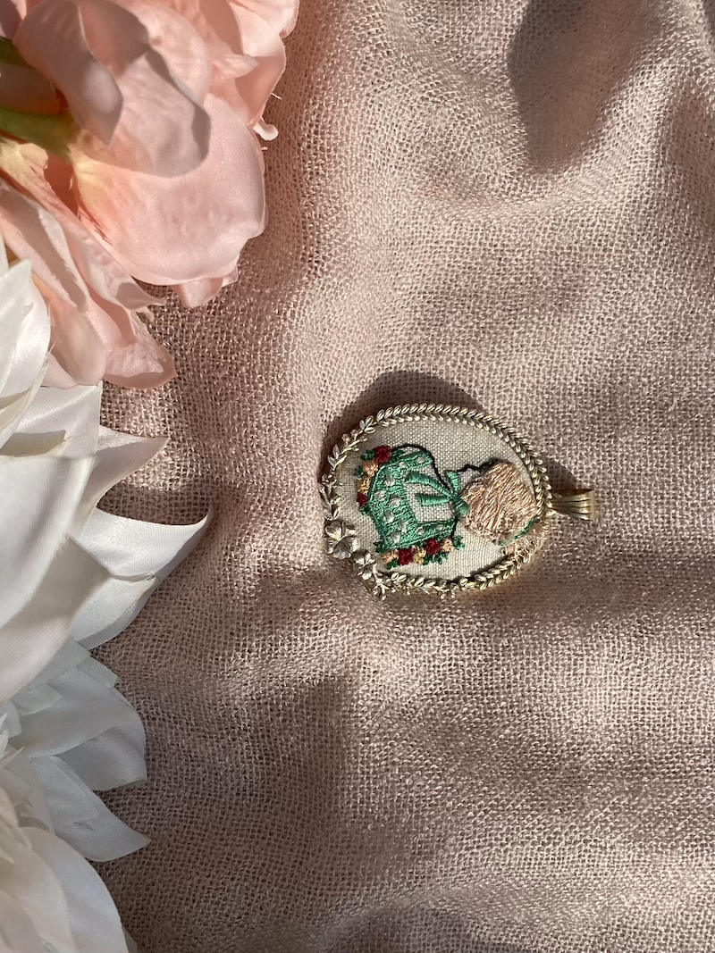 Green Dressy Embroidered Handmade Pendant