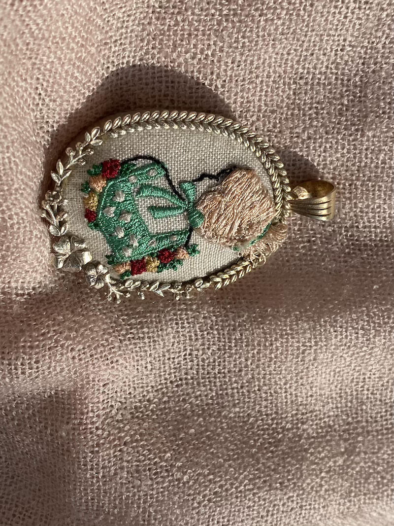 Green Dressy Embroidered Handmade Pendant