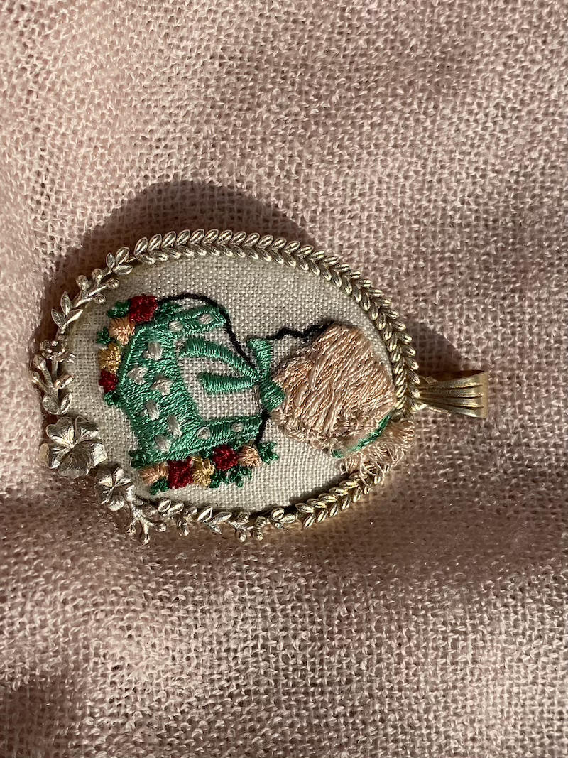 Green Dressy Embroidered Handmade Pendant