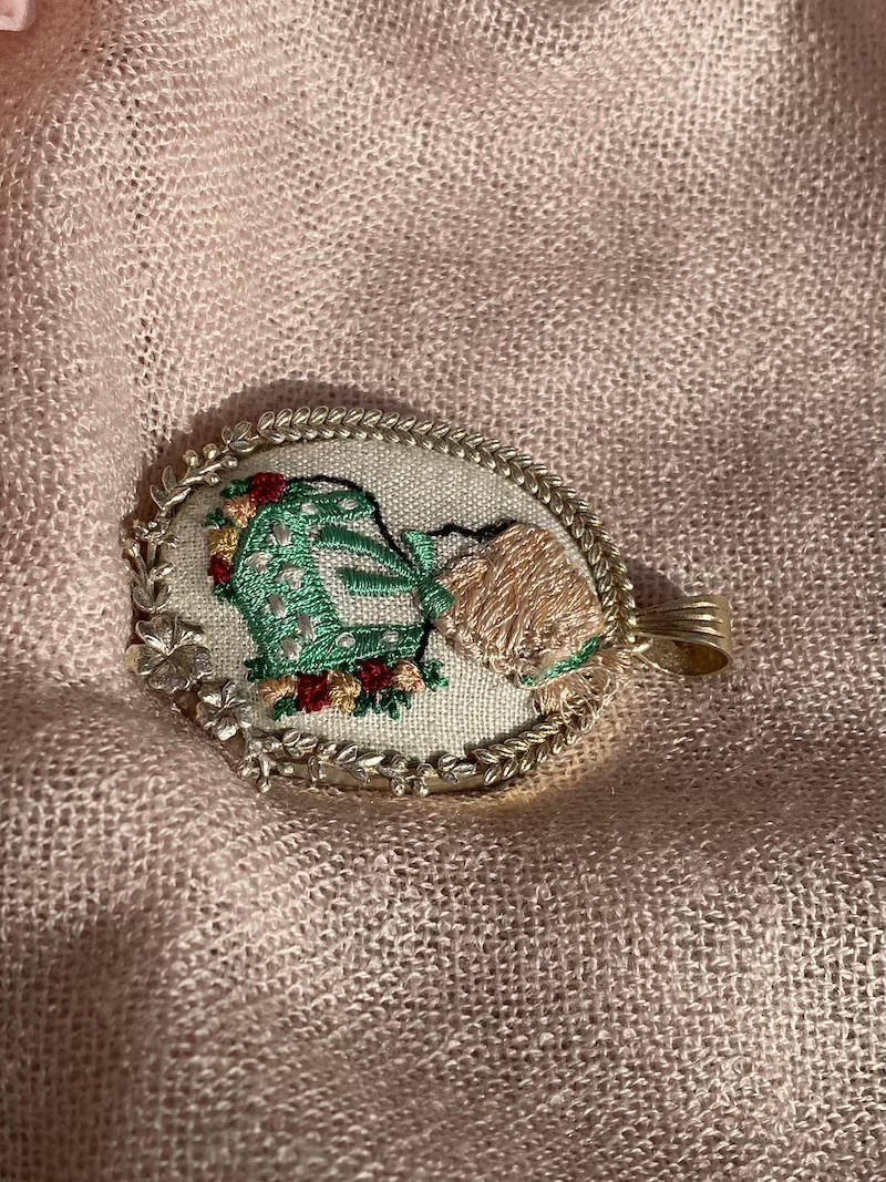 Green Dressy Embroidered Handmade Pendant