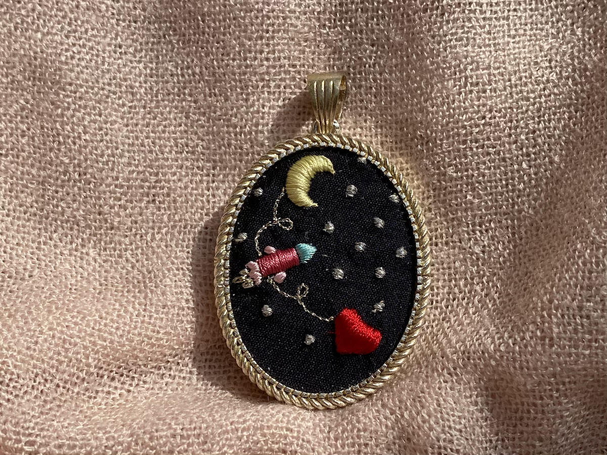 To the Moon & Back Embroidered Handmade Pendant