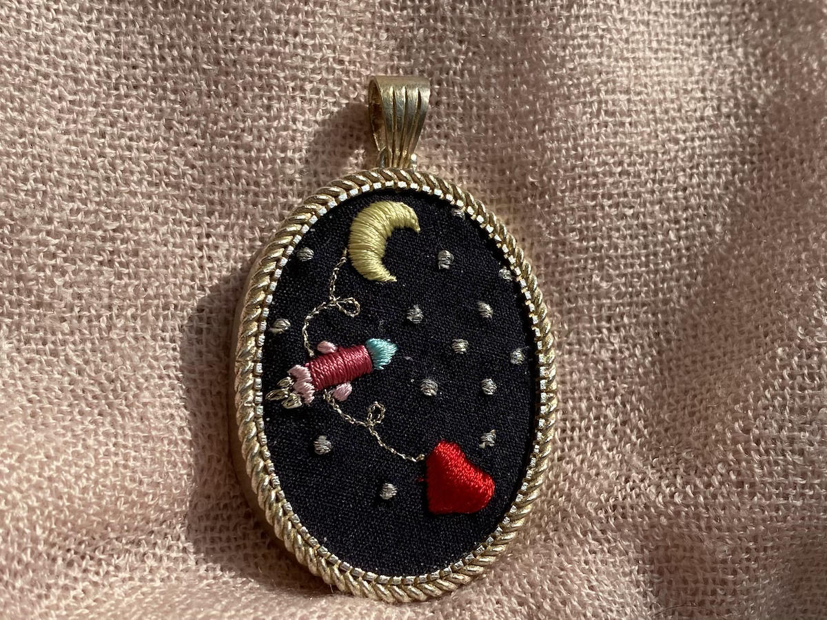 To the Moon & Back Embroidered Handmade Pendant