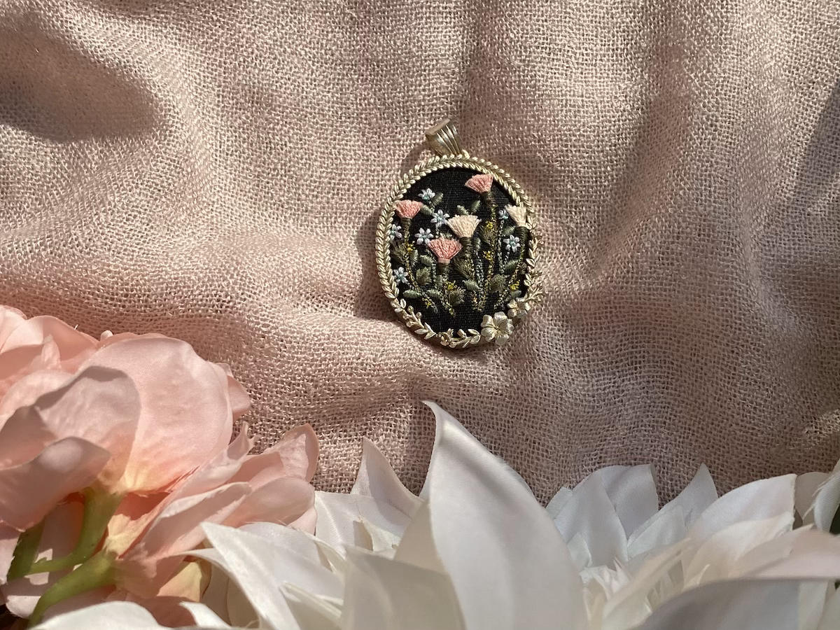 Bouquet of Flowers Embroidered Handmade Pendant