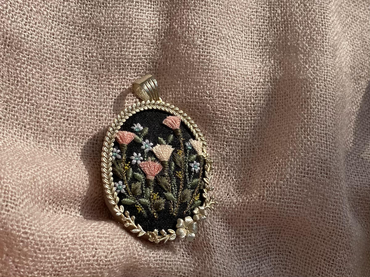 Bouquet of Flowers Embroidered Handmade Pendant